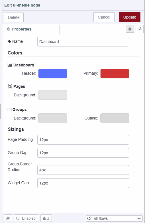 Screenshot showing the theme properties dialog "Screenshot showing the theme properties dialog"